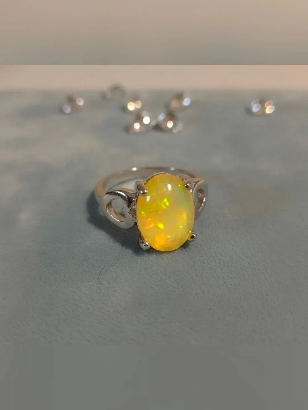 Yellow Stone Silver Cocktail Ring - Size 8